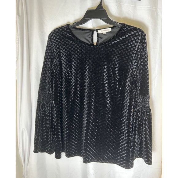 Solitaire Black Velvet Textured Bell Sleeve Top Women’s L Boho Chic Whimsical - Picture 8 of 10